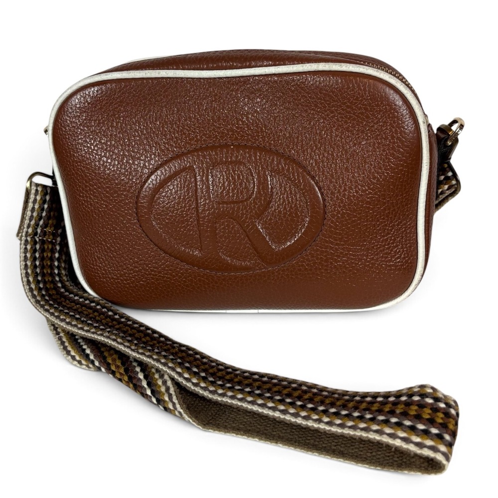 Ripani Brown Pebbled Leather Crossbody Bag Made in Italy Woven Strap
